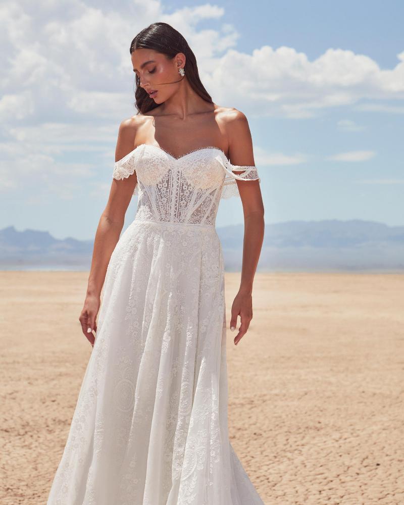 Lp2418 boho lace wedding dress with sleeves or strapless sweetheart neckline4